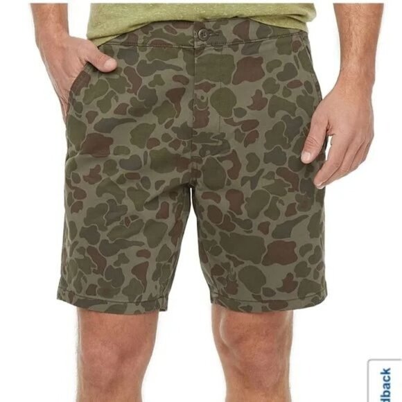 Mutual Weave Men's Green Camo Chino Board Shorts - Picture 1 of 8